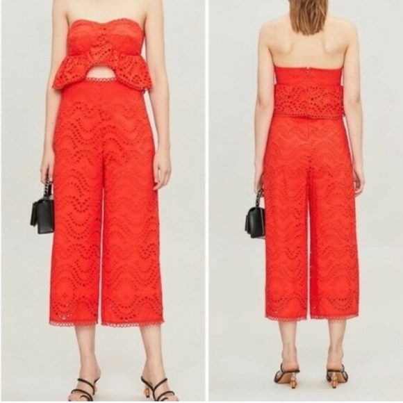 Topshop Pants - Topshop Red Strapless Jumpsuit with Sweetheart Neckline